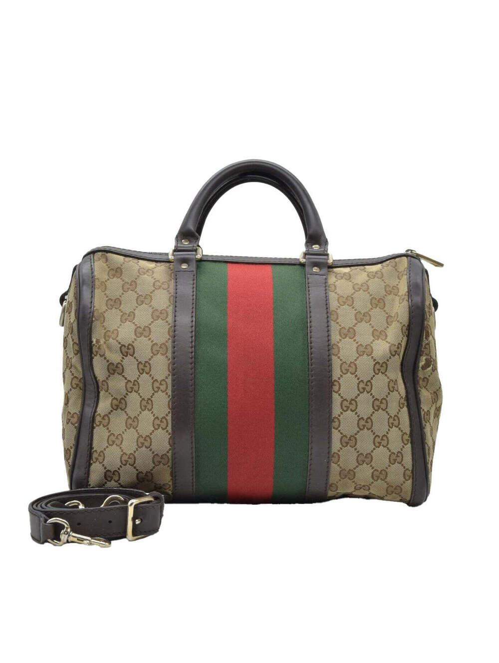 Gucci Monogram Selleria Calfskin Vintage Web Medium Boston